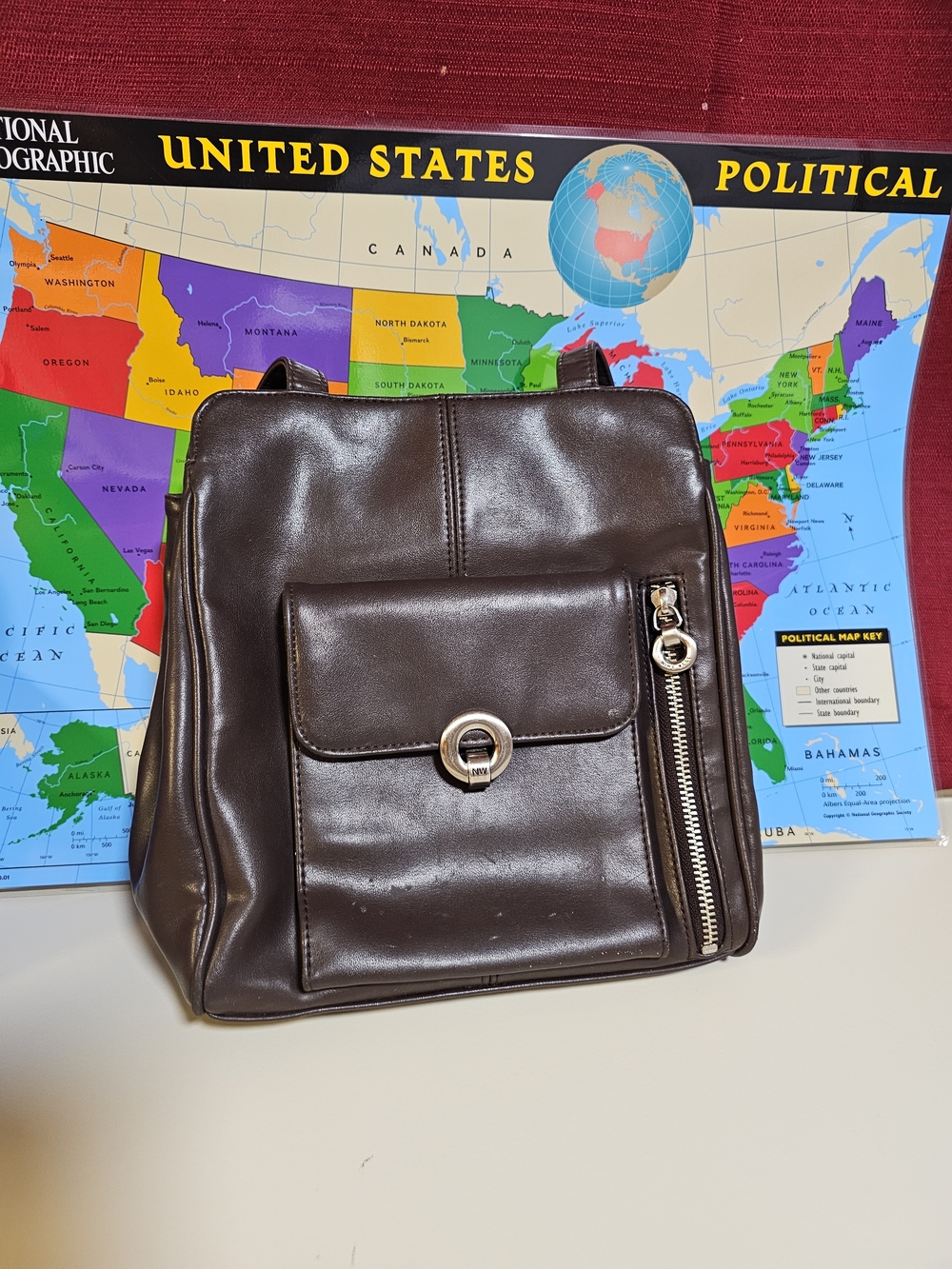 Men's Dark Brown Leather Backpack with Front Pocket